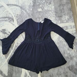 Molly Bracken Elegant Navy Women  Romper with Lace Detail